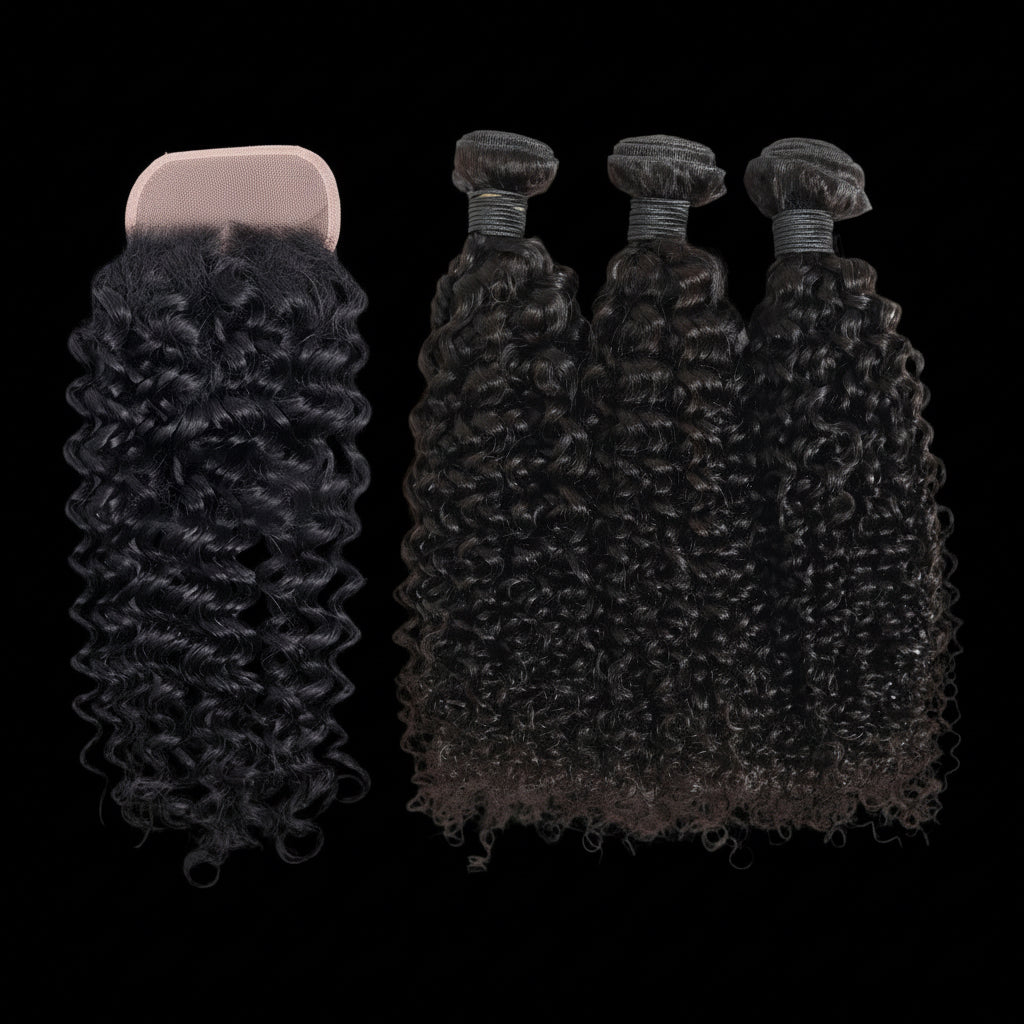VIRGIN MALAYSIAN CURLY BUNDLES + CLOSURE